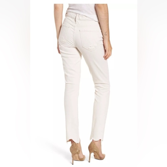 Mother Denim The Flirt Chew Ankle Unnatural Acts Ivory Straight Jeans Sz 25 High - Picture 2 of 16